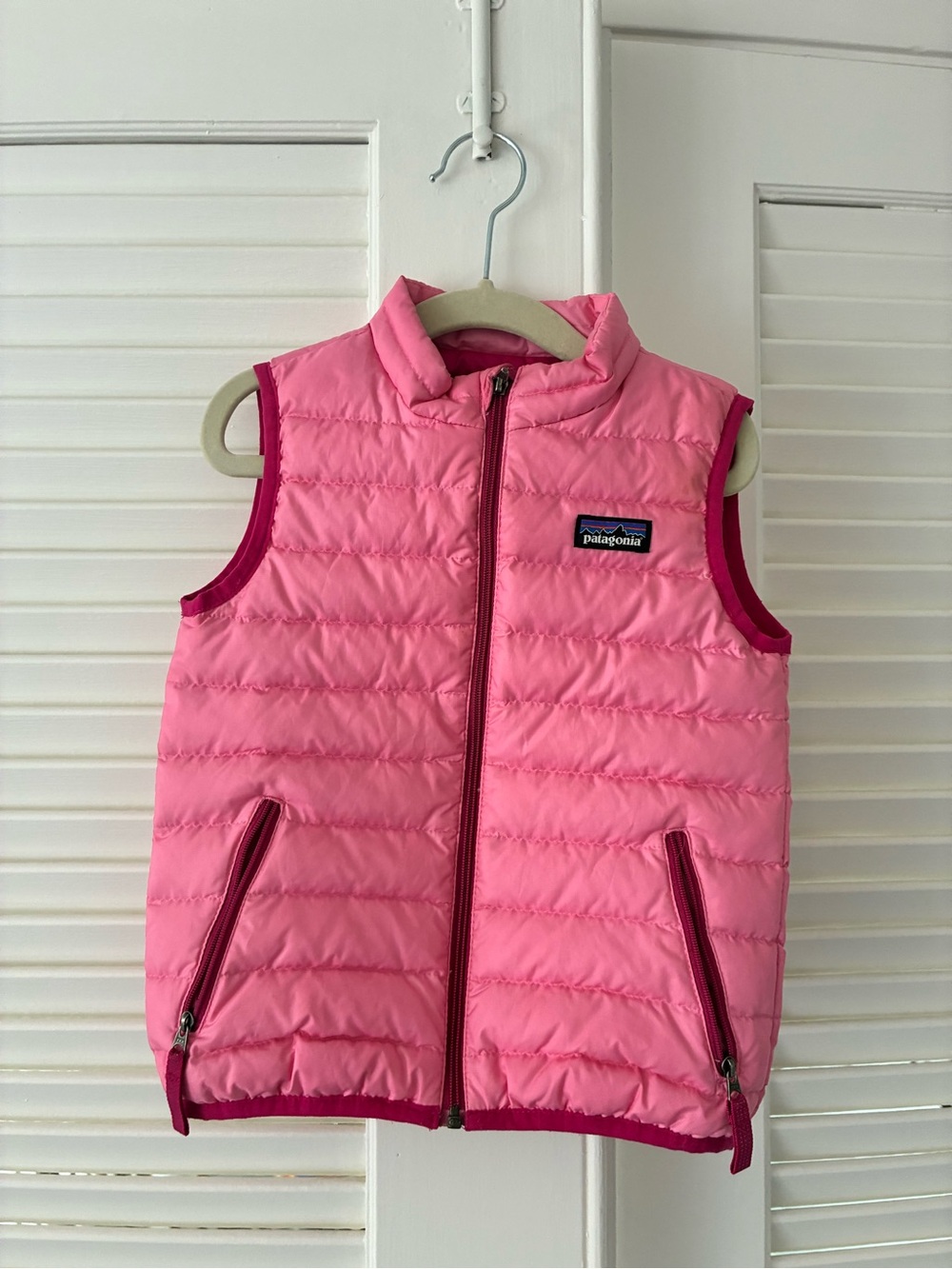 Patagonia Kids Pink Puffer Vest with Dark Pink Trim 3T